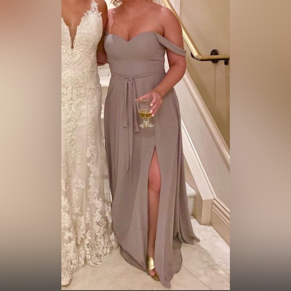 Azazie Aaron silver maxi dress